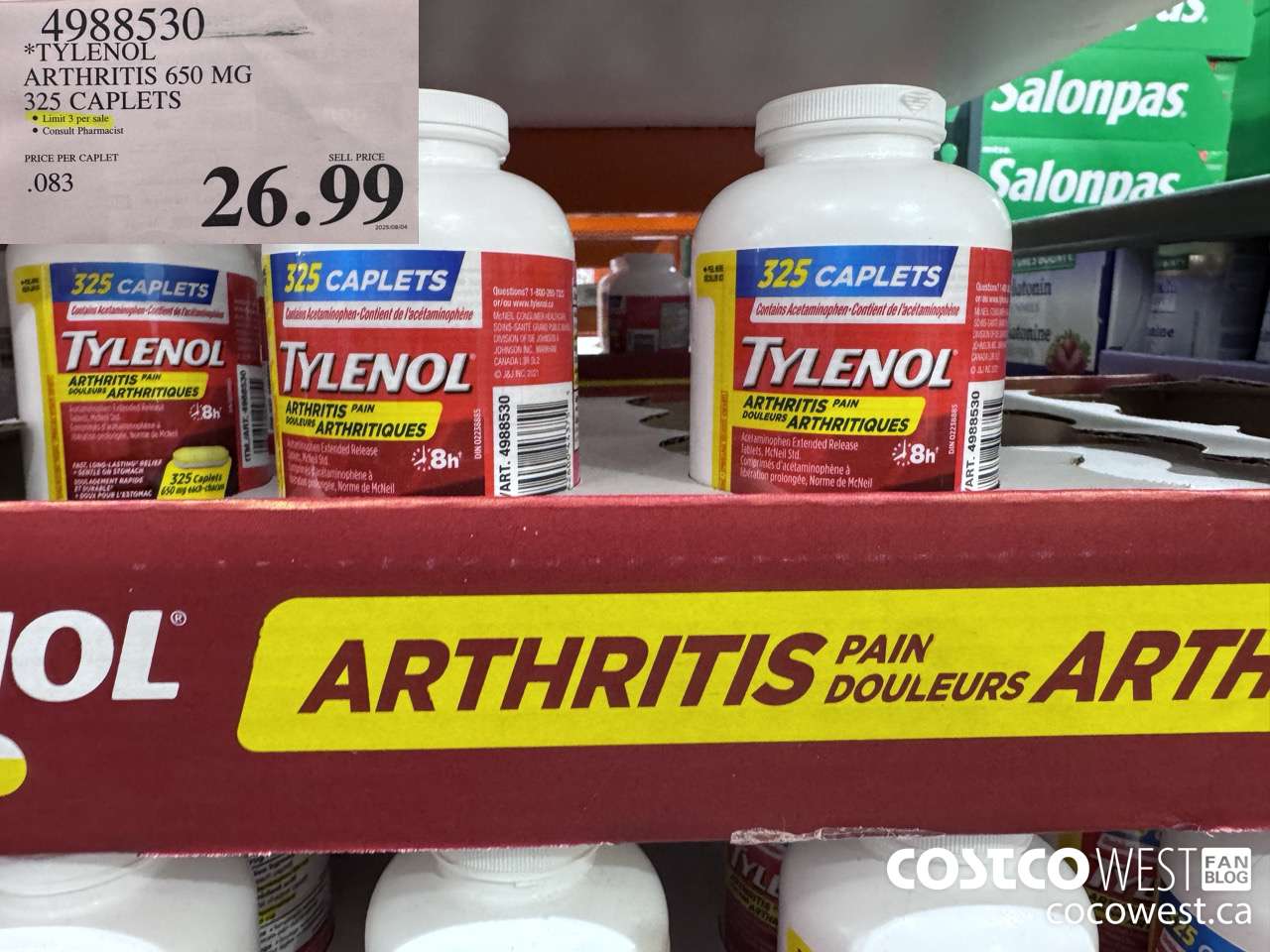 4988530 TYLENOL ARTHRITIS 650MG 325 CAPLETS $26.99
