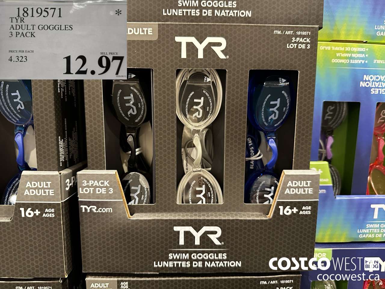 1819571 TYR ADULT GOGGLES 3 PACK 16+ $12.97