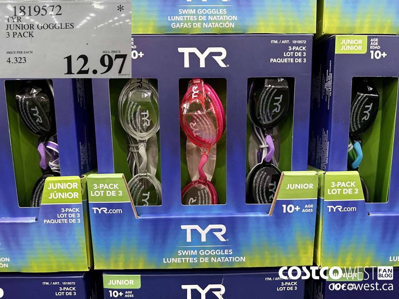 1819572 TYR JUNIOR GOGGLES 3 PACK $12.97