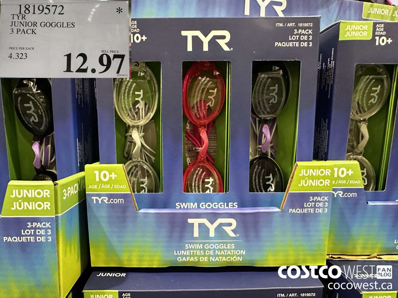 1819572 TYR JUNIOR GOGGLES 3 PACK $12.97