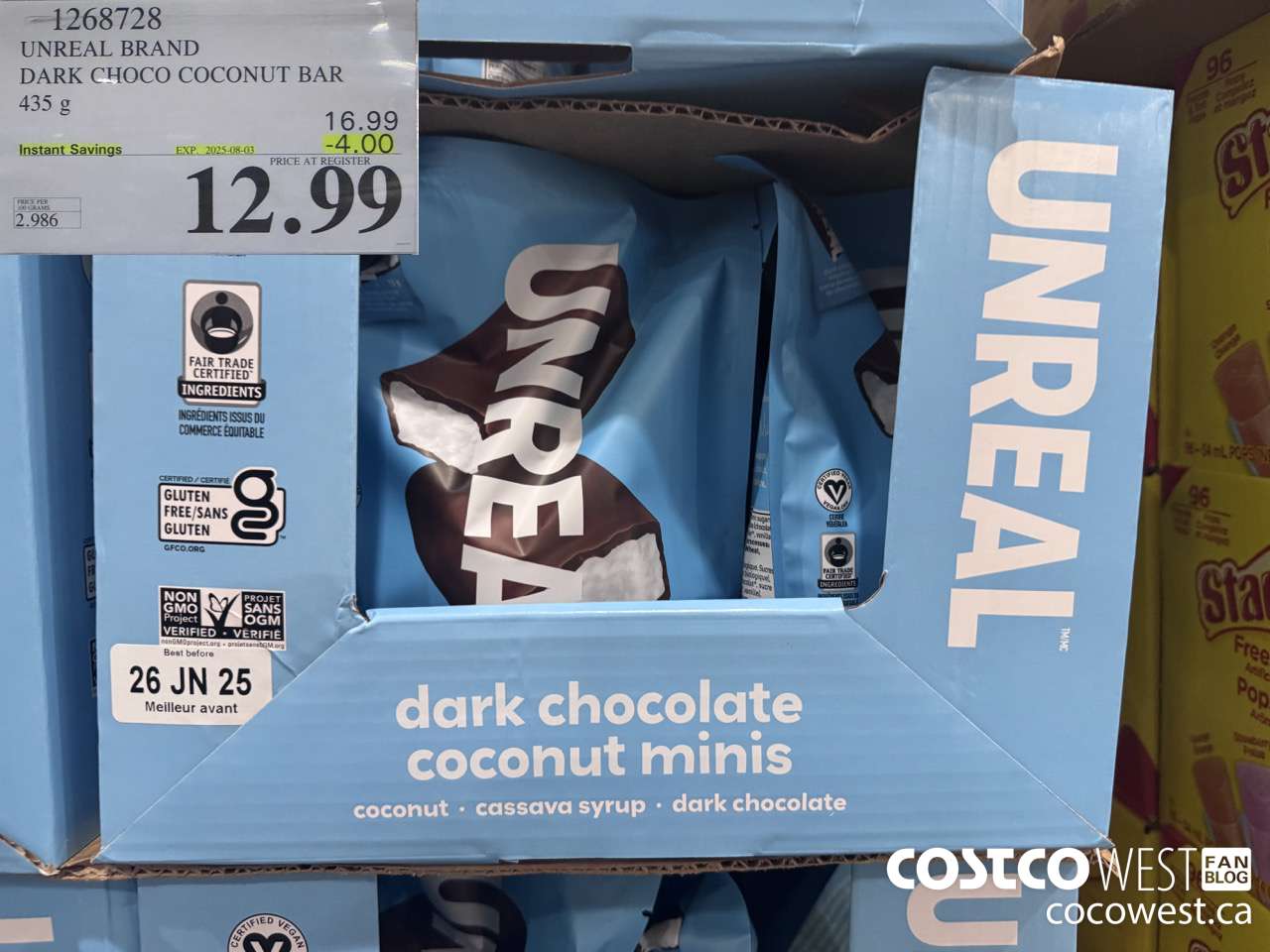 1268728 UNREAL DARK CHOCOLATE COCONUT BAR 435 G ($4.00 INSTANT SAVINGS EXPIRES ON 2025-08-03) $12.99