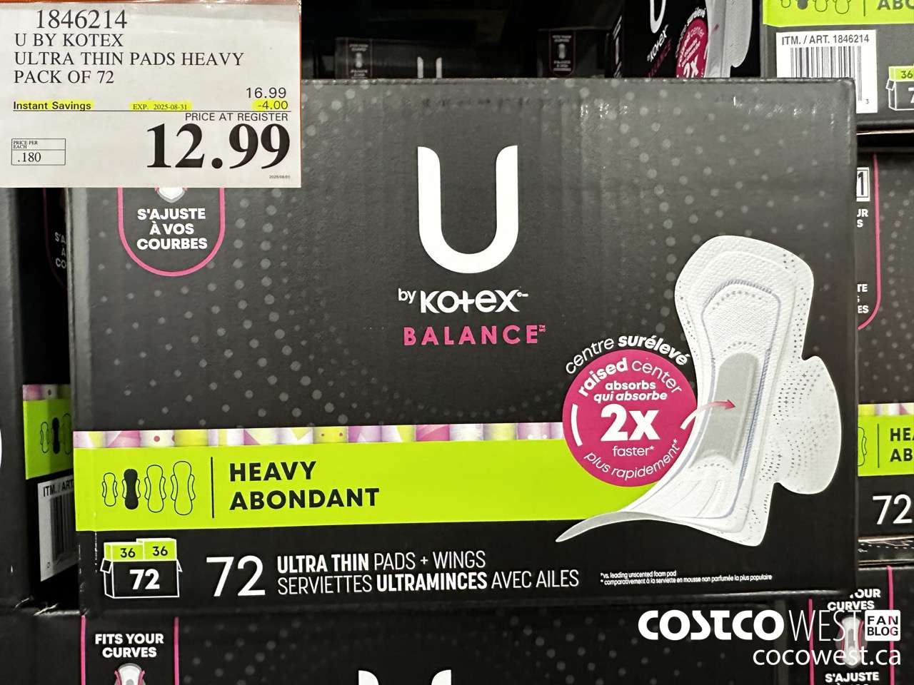 1846214 U BY KOTEX ULTRA THIN PADS HEAVY PACK OF 72 ($4.00 INSTANT SAVINGS EXPIRES ON 2025-08-31) $12.99