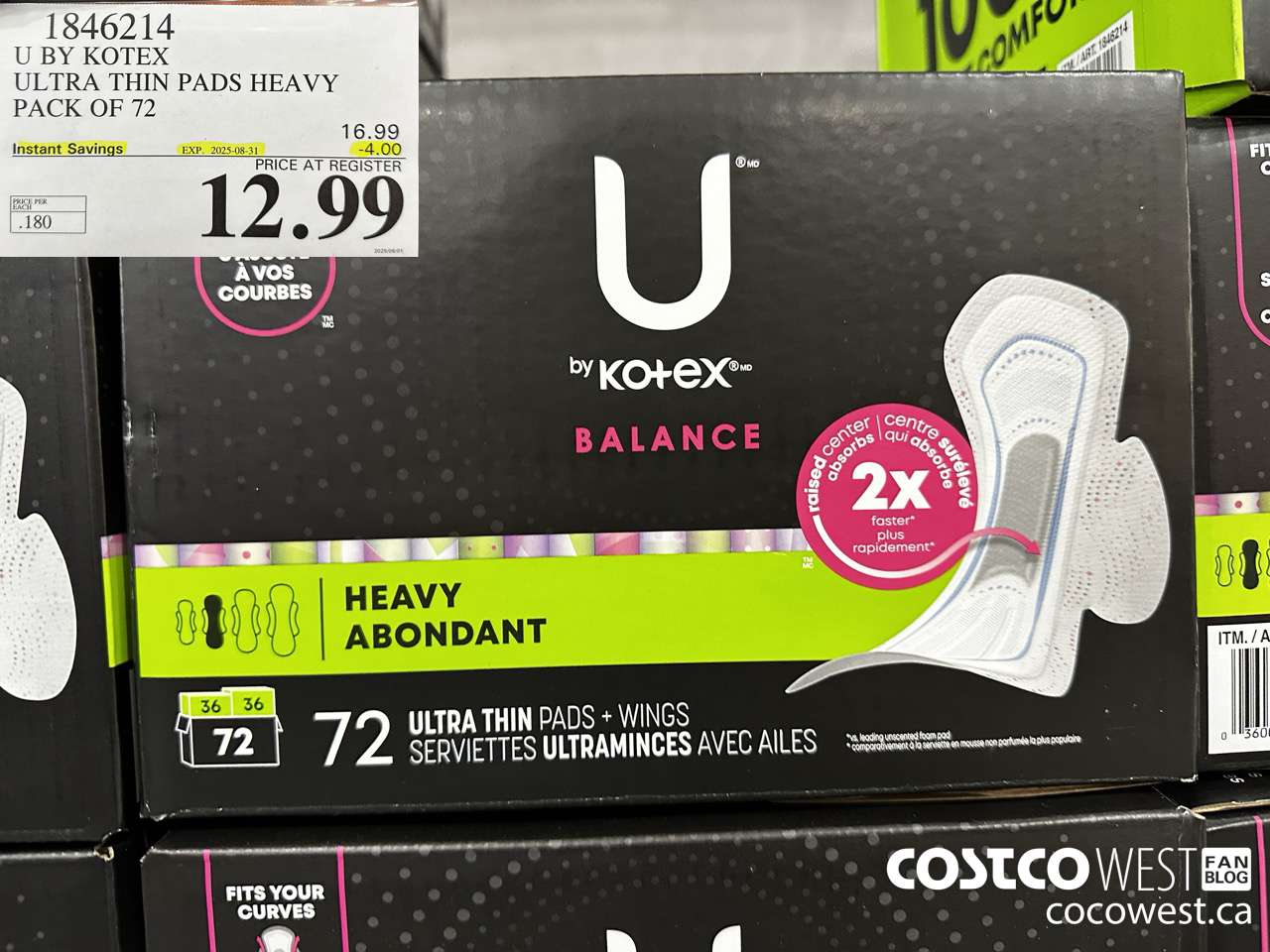 1846214 U BY KOTEX ULTRA THIN PADS HEAVY PACK OF 72 ($4.00 INSTANT SAVINGS EXPIRES ON 2025-08-31) $12.99
