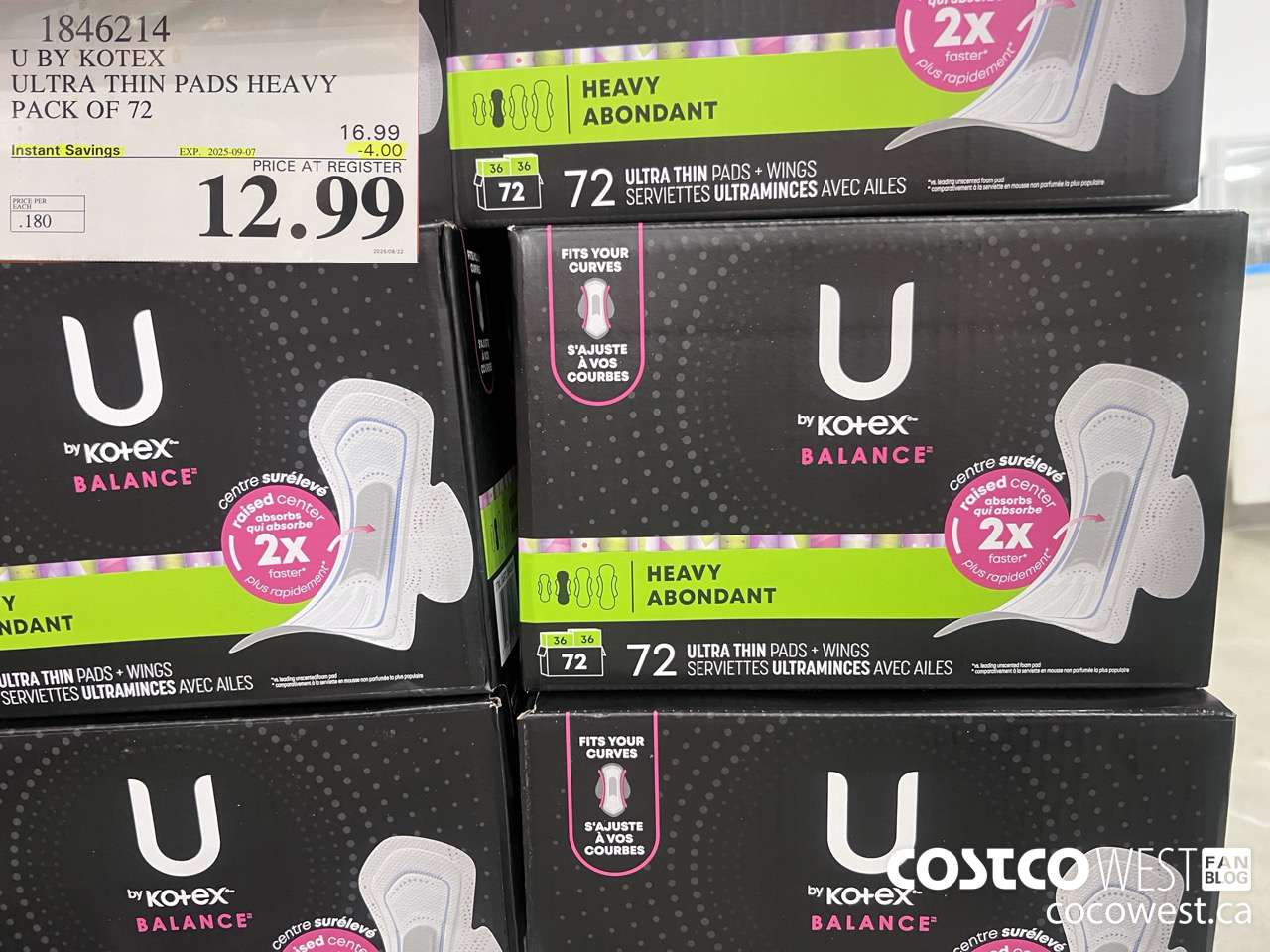 1846214 U BY KOTEX ULTRA THIN PADS HEAVY PACK OF 72 ($4.00 INSTANT SAVINGS EXPIRES ON 2025-09-07) $12.99
