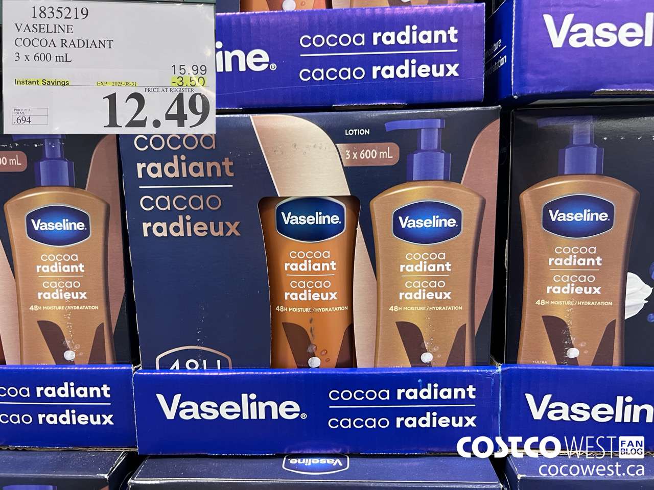 1835219 VASELINE COCOA RADIANT 3 X 600ML ($3.50 INSTANT SAVINGS EXPIRES ON 2025-08-31) $12.49
