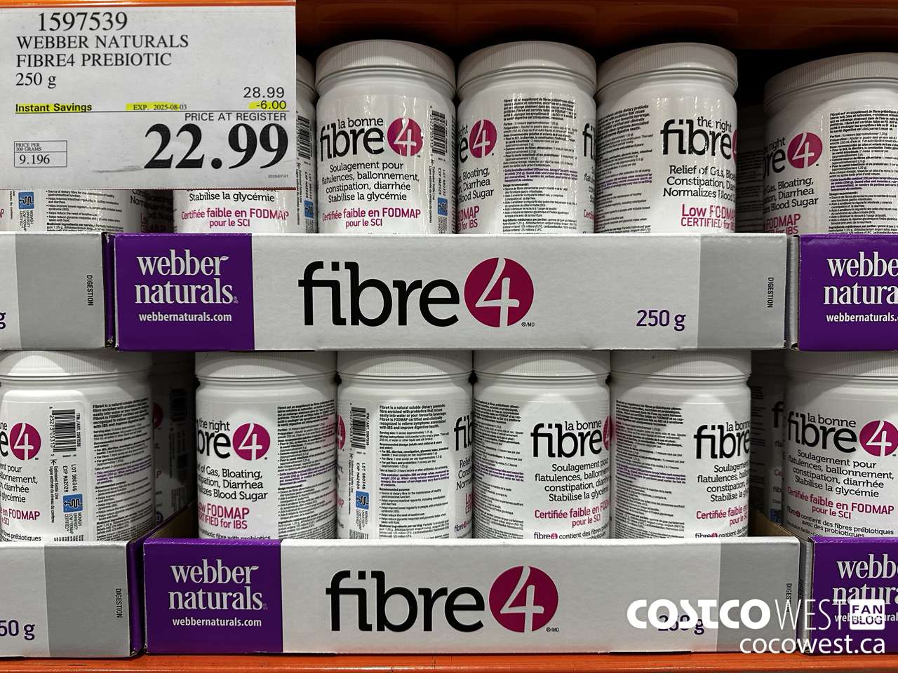 1597539 WEBBER NATURALS FIBRE4 PREBIOTIC WITH PROBIOTICS 250G ($6.00 INSTANT SAVINGS EXPIRES ON 2025-08-03) $22.99