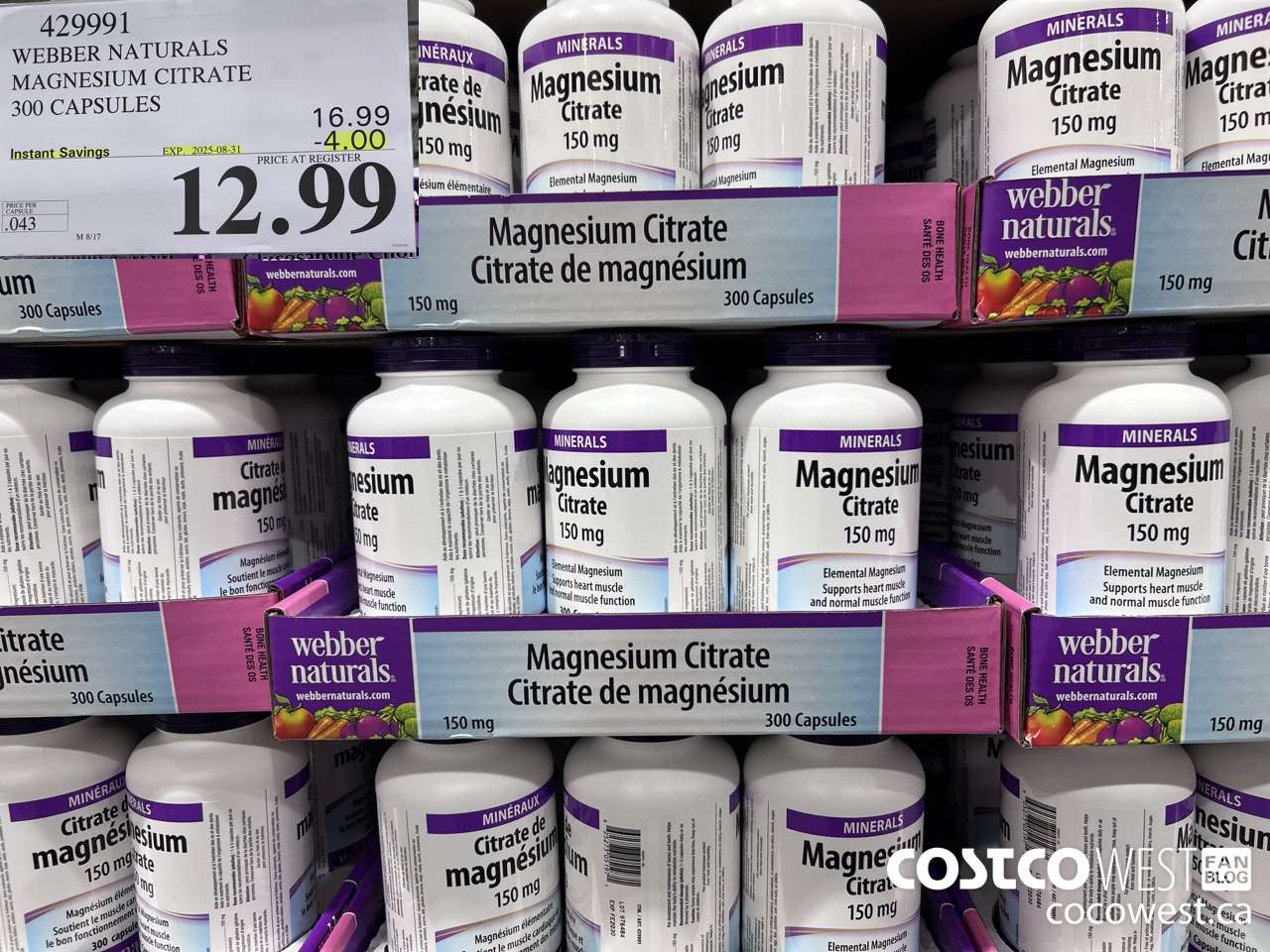 429991 WEBBER NATURALS MAGNESIUM CITRATE 300 CAPSULES ($4.00 INSTANT SAVINGS EXPIRES ON 2025-08-31) $12.99
