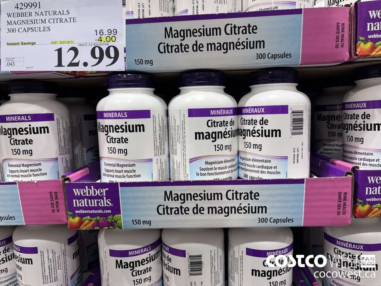 429991 WEBBER NATURALS MAGNESIUM CITRATE 300 CAPSULES ($4.00 INSTANT SAVINGS EXPIRES ON 2025-08-31) $12.99