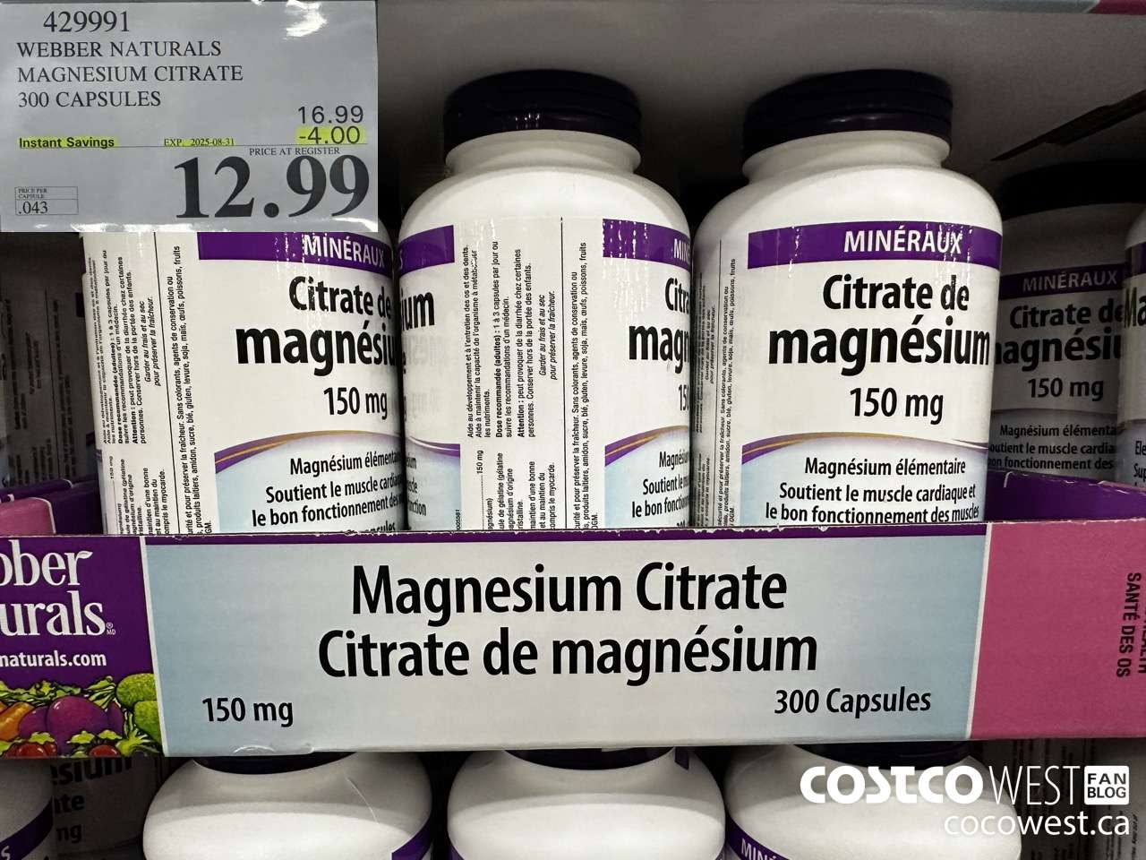 429991 WEBBER NATURALS MAGNESIUM CITRATE 300 CAPSULES ($4.00 INSTANT SAVINGS EXPIRES ON 2025-08-31) $12.99