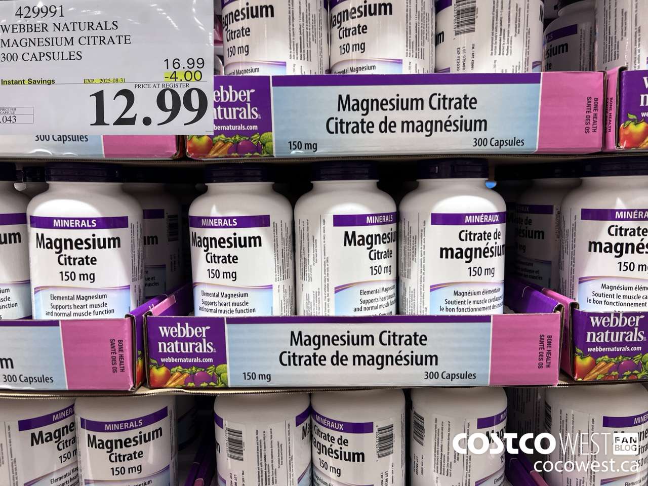 429991 WEBBER NATURALS MAGNESIUM CITRATE 300 CAPSULES ($4.00 INSTANT SAVINGS EXPIRES ON 2025-08-31) $12.99