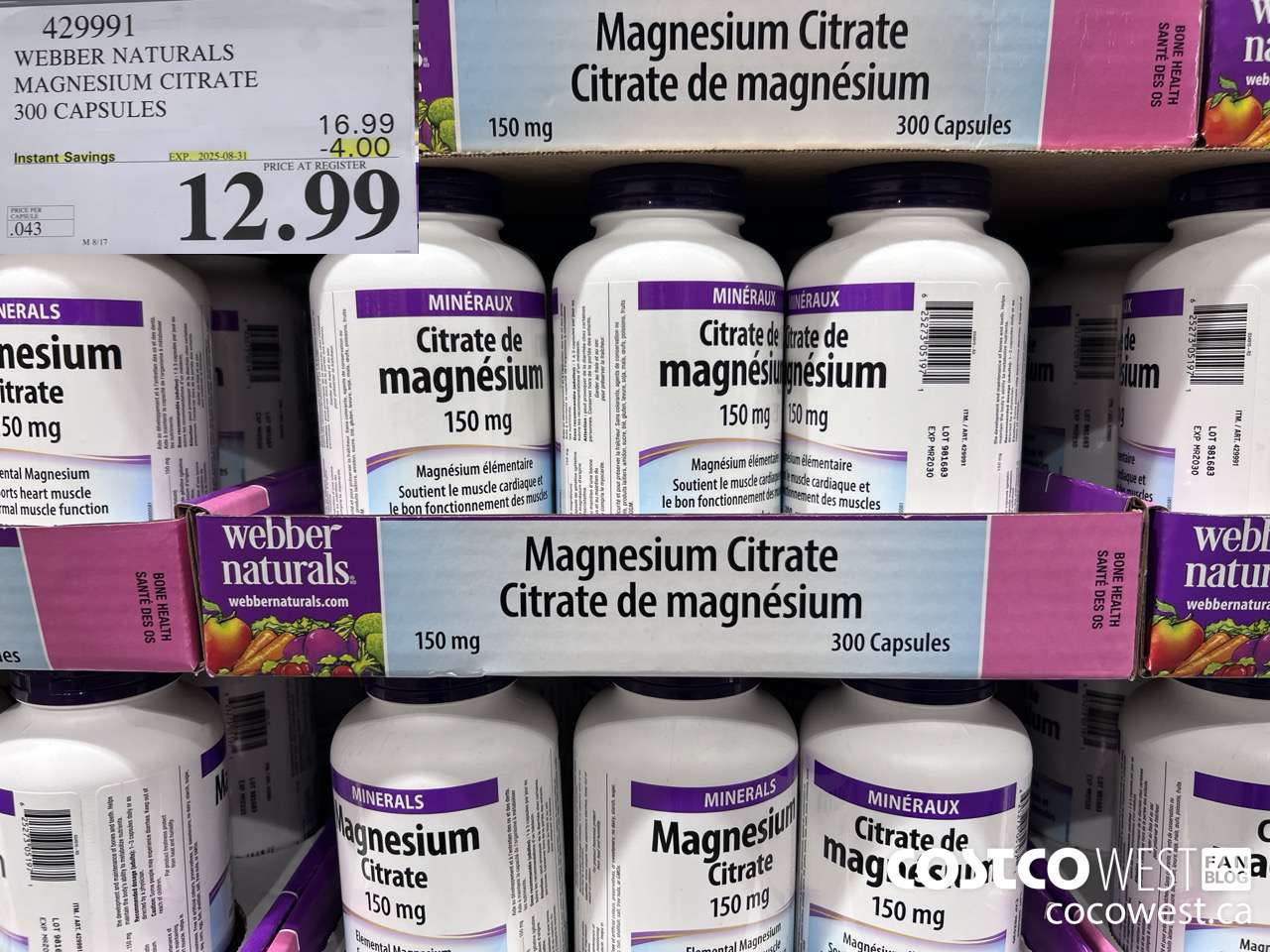 429991 WEBBER NATURALS MAGNESIUM CITRATE 300 CAPSULES ($4.00 INSTANT SAVINGS EXPIRES ON 2025-08-31) $12.99