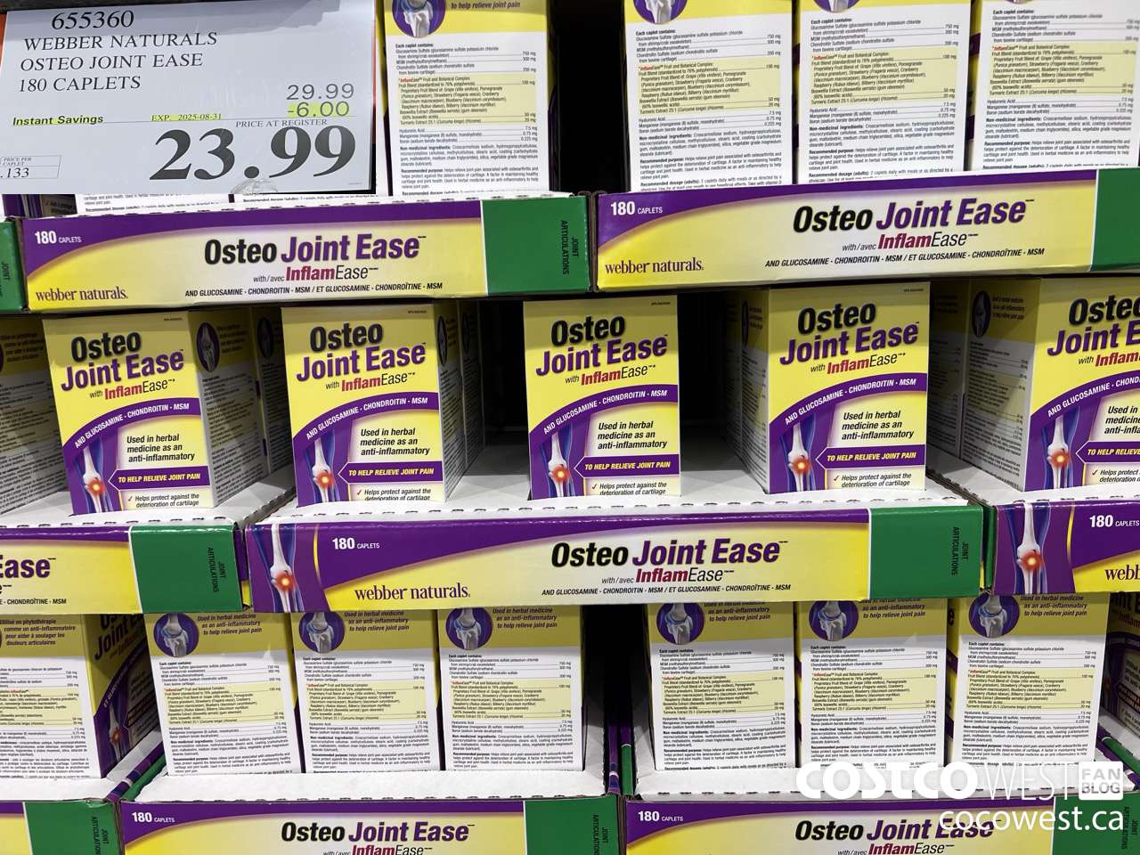 655360 WEBBER NAURALS OSTEO JOINT EASE 180 CAPLETS ($6.00 INSTANT SAVINGS EXPIRES ON 2025-08-31) $23.99