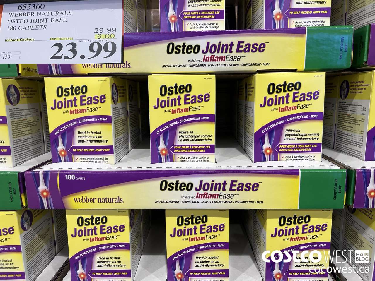 655360 WEBBER NAURALS OSTEO JOINT EASE 180 CAPLETS ($6.00 INSTANT SAVINGS EXPIRES ON 2025-08-31) $23.99