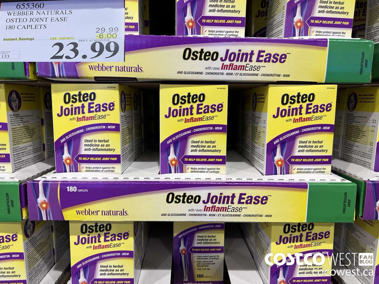 655360 WEBBER NAURALS OSTEO JOINT EASE 180 CAPLETS ($6.00 INSTANT SAVINGS EXPIRES ON 2025-08-31) $23.99