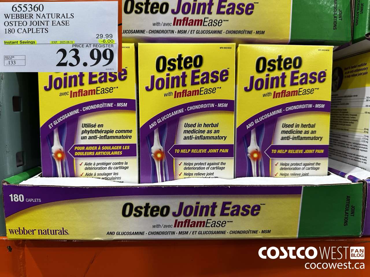 655360 WEBBER NAURALS OSTEO JOINT EASE 180 CAPLETS ($6.00 INSTANT SAVINGS EXPIRES ON 2025-08-31) $23.99