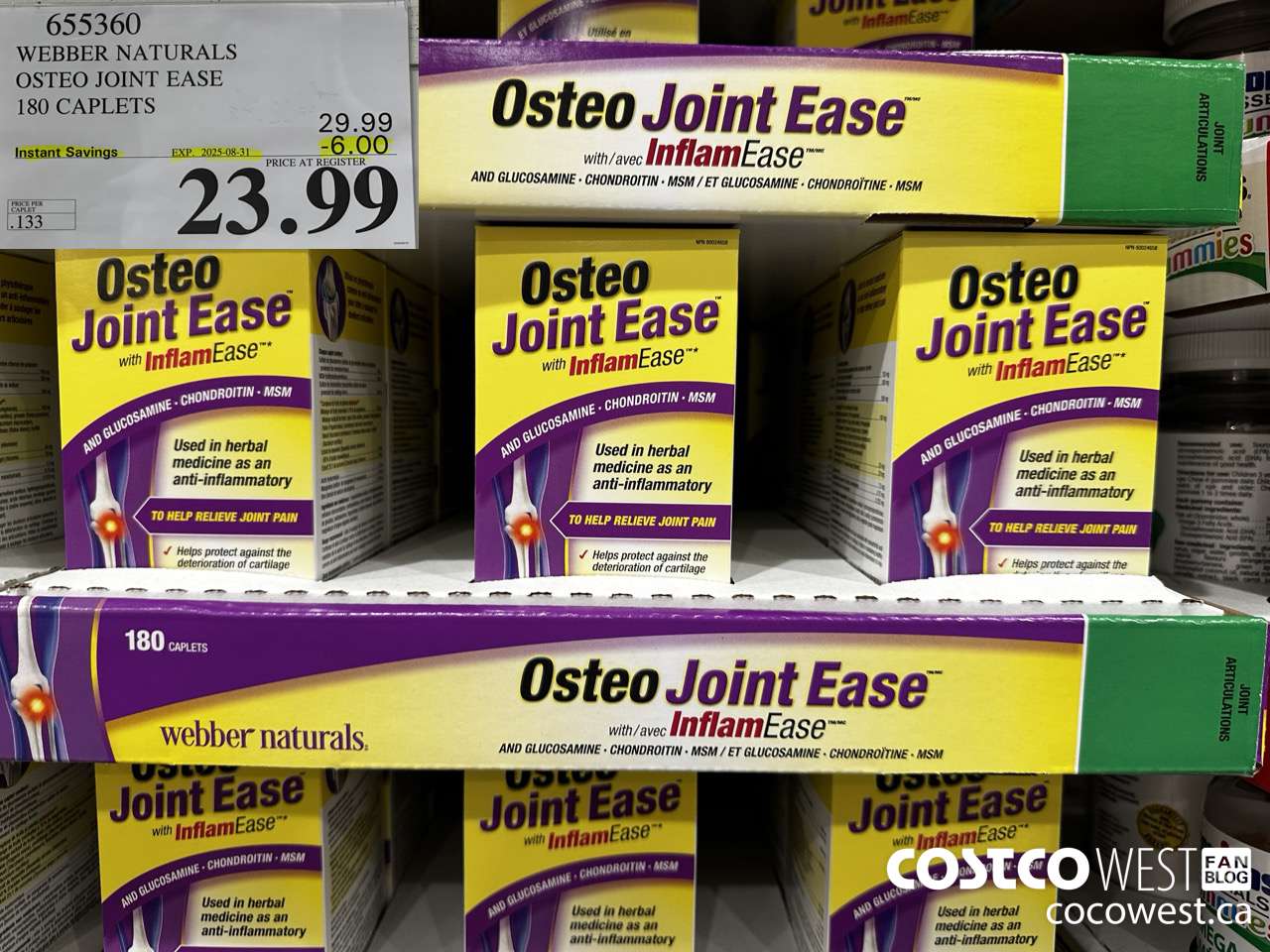 655360 WEBBER NAURALS OSTEO JOINT EASE 180 CAPLETS ($6.00 INSTANT SAVINGS EXPIRES ON 2025-08-31) $23.99