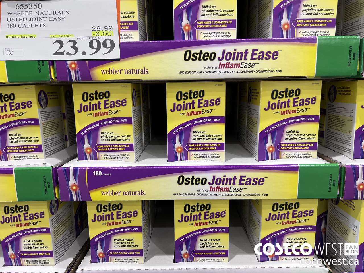 655360 WEBBER NAURALS OSTEO JOINT EASE 180 CAPLETS ($6.00 INSTANT SAVINGS EXPIRES ON 2025-08-31) $23.99