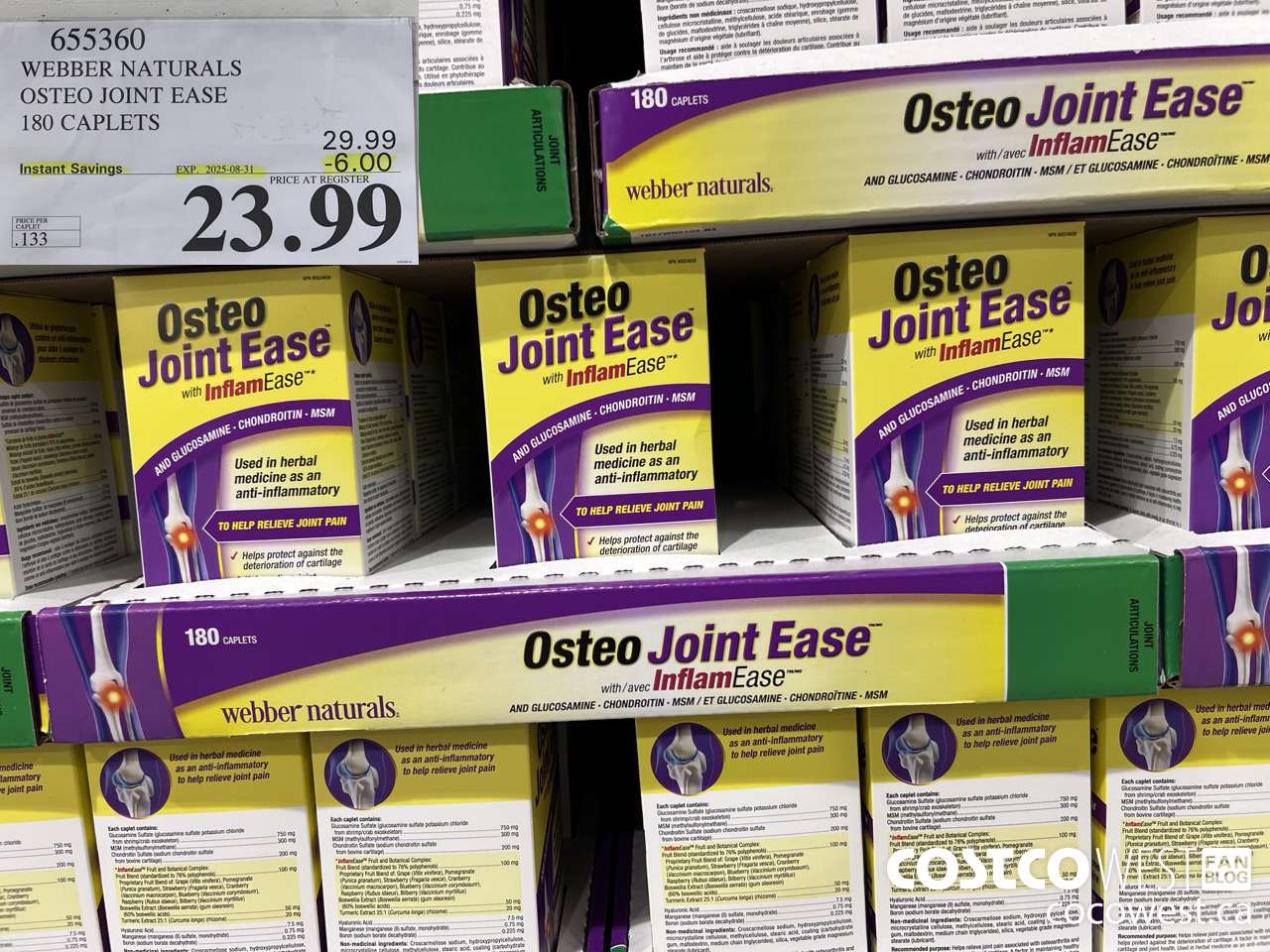 655360 WEBBER NAURALS OSTEO JOINT EASE 180 CAPLETS ($6.00 INSTANT SAVINGS EXPIRES ON 2025-08-31) $23.99