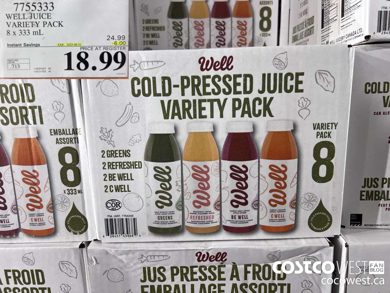 7755333 WELL JUICE VARIETY PACK 8 X 333ML ($6.00 INSTANT SAVINGS EXPIRES ON 2025-08-31) $18.99