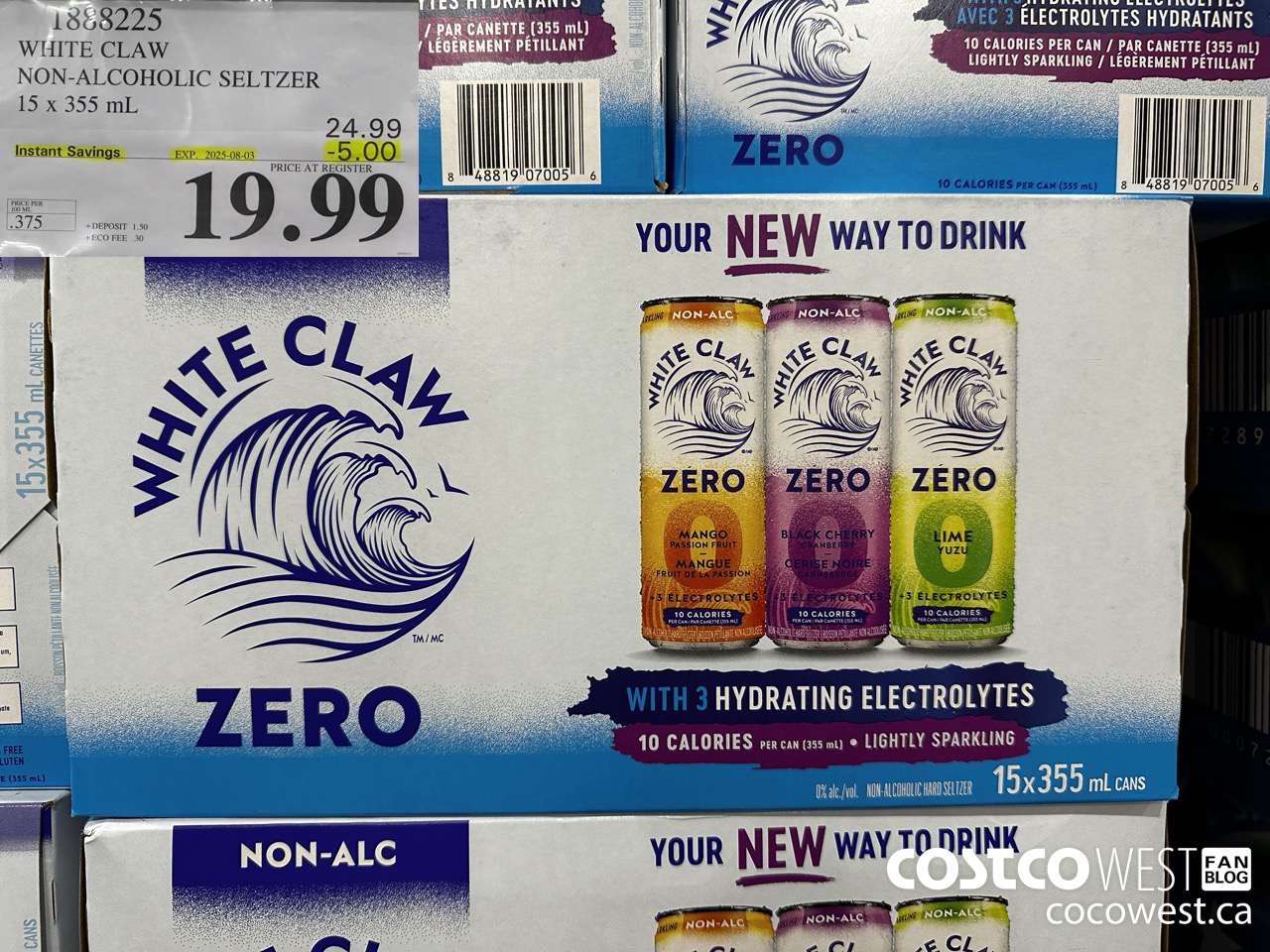 1888225 WHITE CLAW NON-ALCOHOLIC SELTZER 15 X 355ML ($5.00 INSTANT SAVINGS EXPIRES ON 2025-08-03) $19.99