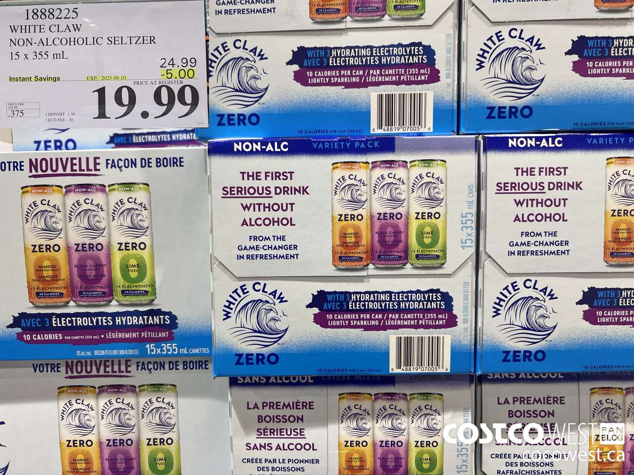 1888225 WHITE CLAW NON-ALCOHOLIC SELTZER 15 X 355ML ($5.00 INSTANT SAVINGS EXPIRES ON 2025-08-10) $19.99