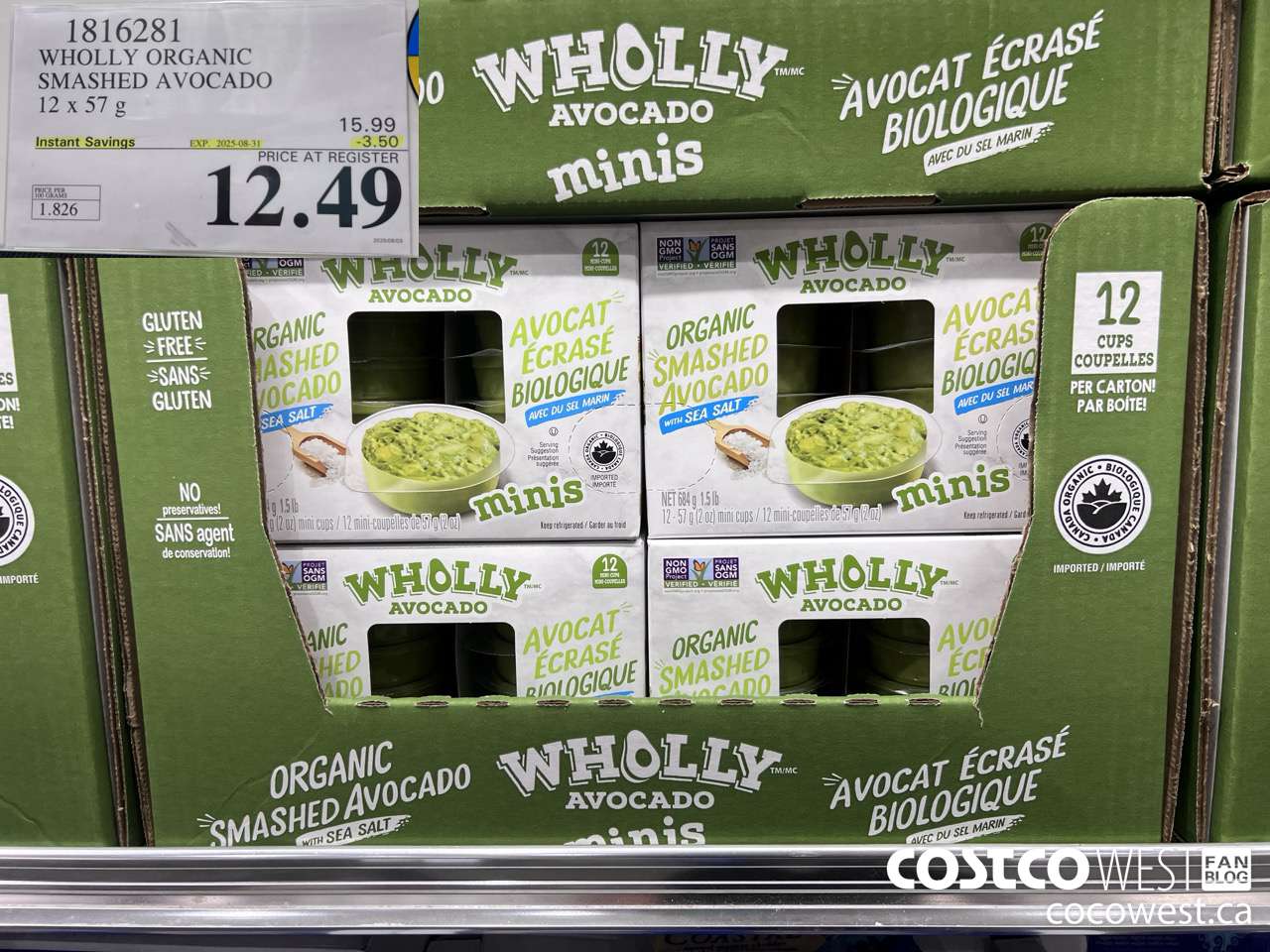 1816281 WHOLLY ORGANIC SMASHED AVOCADO 12 X 57G ($3.50 INSTANT SAVINGS EXPIRES ON 2025-08-31) $12.49