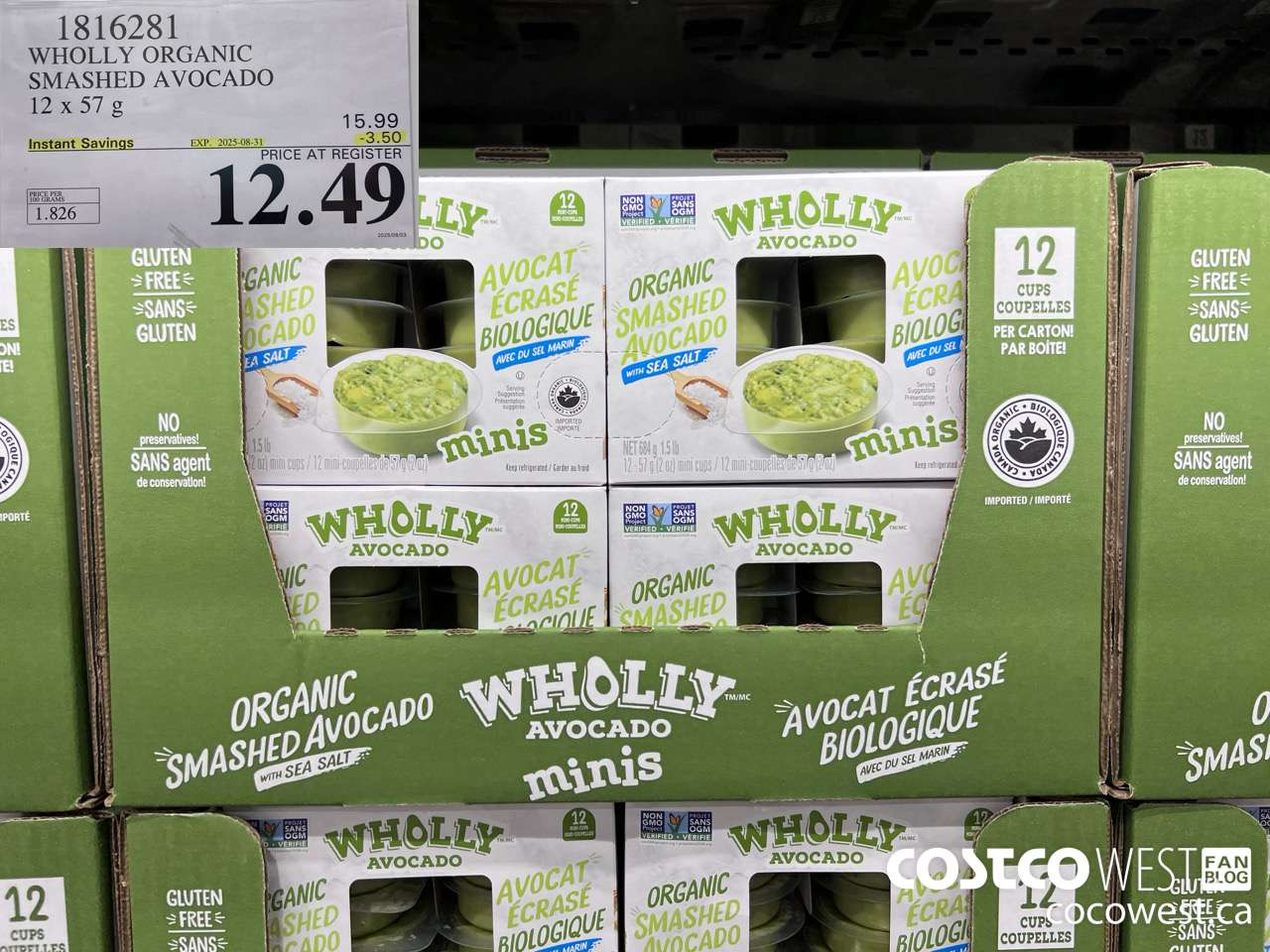 1816281 WHOLLY ORGANIC SMASHED AVOCADO 12 X 57G ($3.50 INSTANT SAVINGS EXPIRES ON 2025-08-31) $12.49