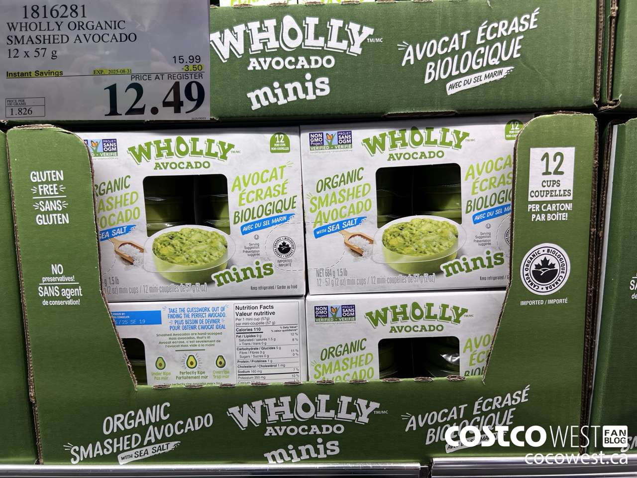 1816281 WHOLLY ORGANIC SMASHED AVOCADO 12 X 57G ($3.50 INSTANT SAVINGS EXPIRES ON 2025-08-31) $12.49