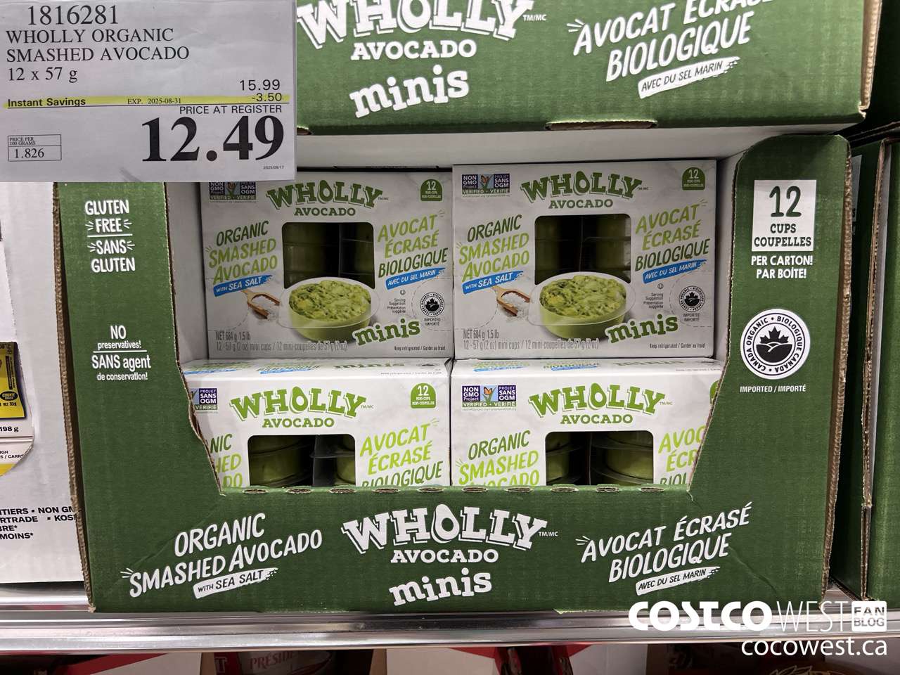 1816281 WHOLLY ORGANIC SMASHED AVOCADO 12 X 57G ($3.50 INSTANT SAVINGS EXPIRES ON 2025-08-31) $12.49