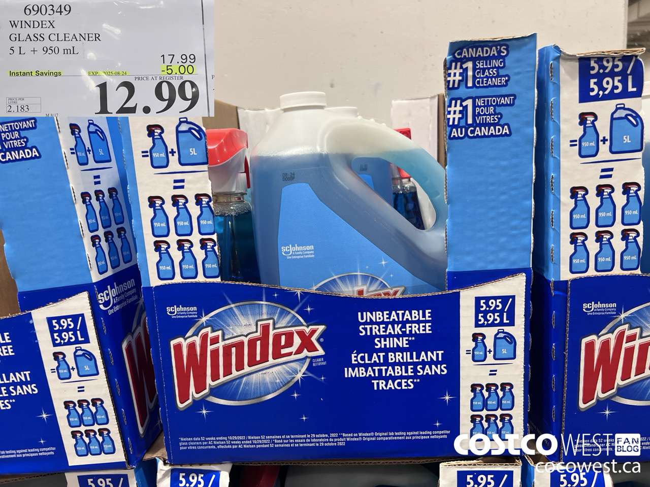 690349 WINDEX GLASS CLEANER 5L + 950ML ($5.00 INSTANT SAVINGS EXPIRES ON 2025-08-24) $12.99