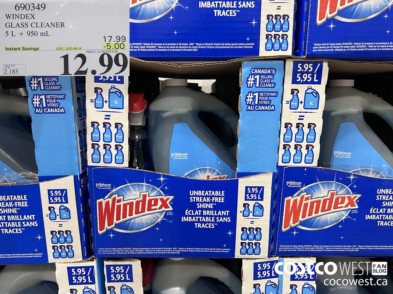690349 WINDEX GLASS CLEANER 5L + 950ML ($5.00 INSTANT SAVINGS EXPIRES ON 2025-08-24) $12.99