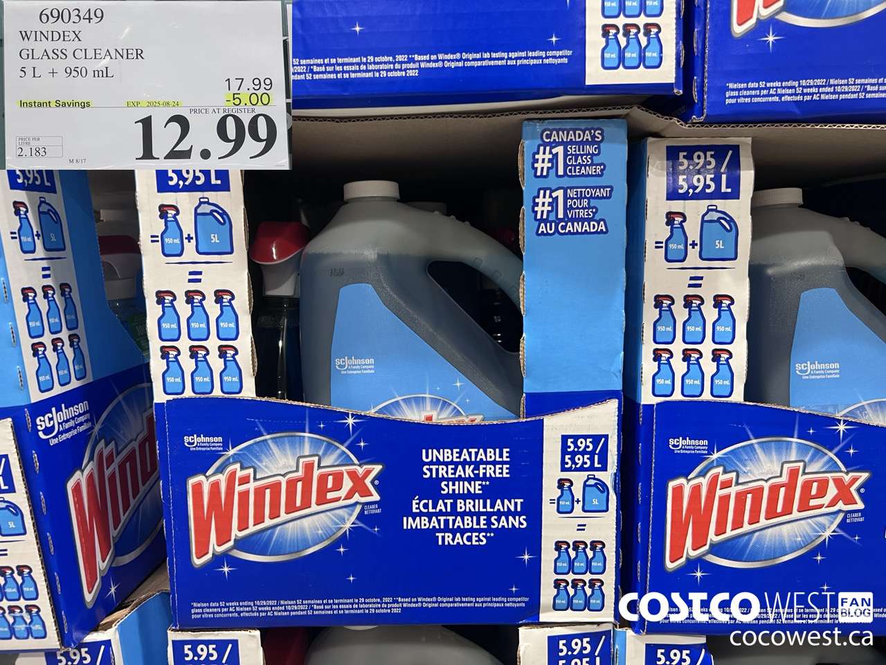 690349 WINDEX GLASS CLEANER 5L + 950ML ($5.00 INSTANT SAVINGS EXPIRES ON 2025-08-24) $12.99