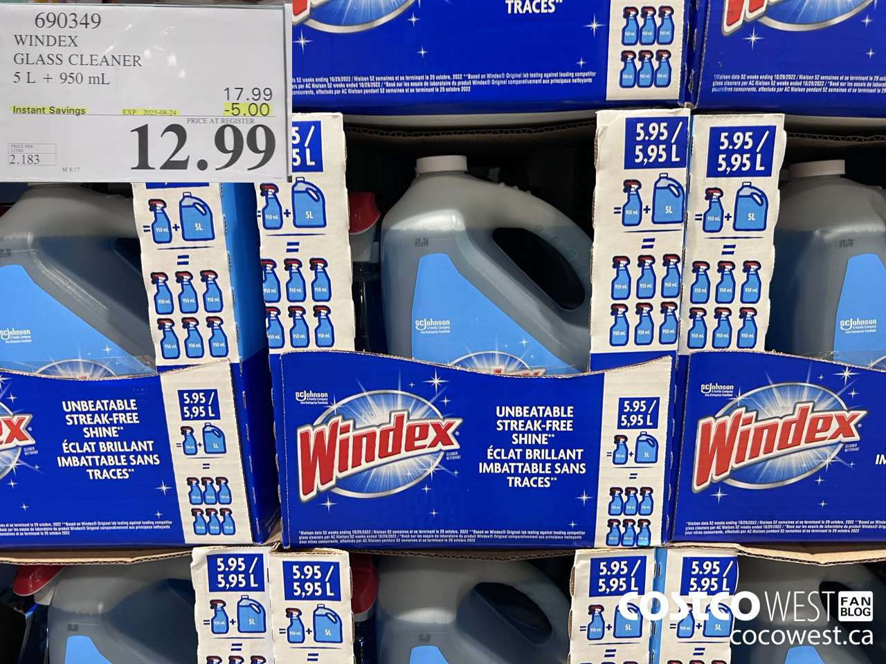 690349 WINDEX GLASS CLEANER 5L + 950ML ($5.00 INSTANT SAVINGS EXPIRES ON 2025-08-24) $12.99
