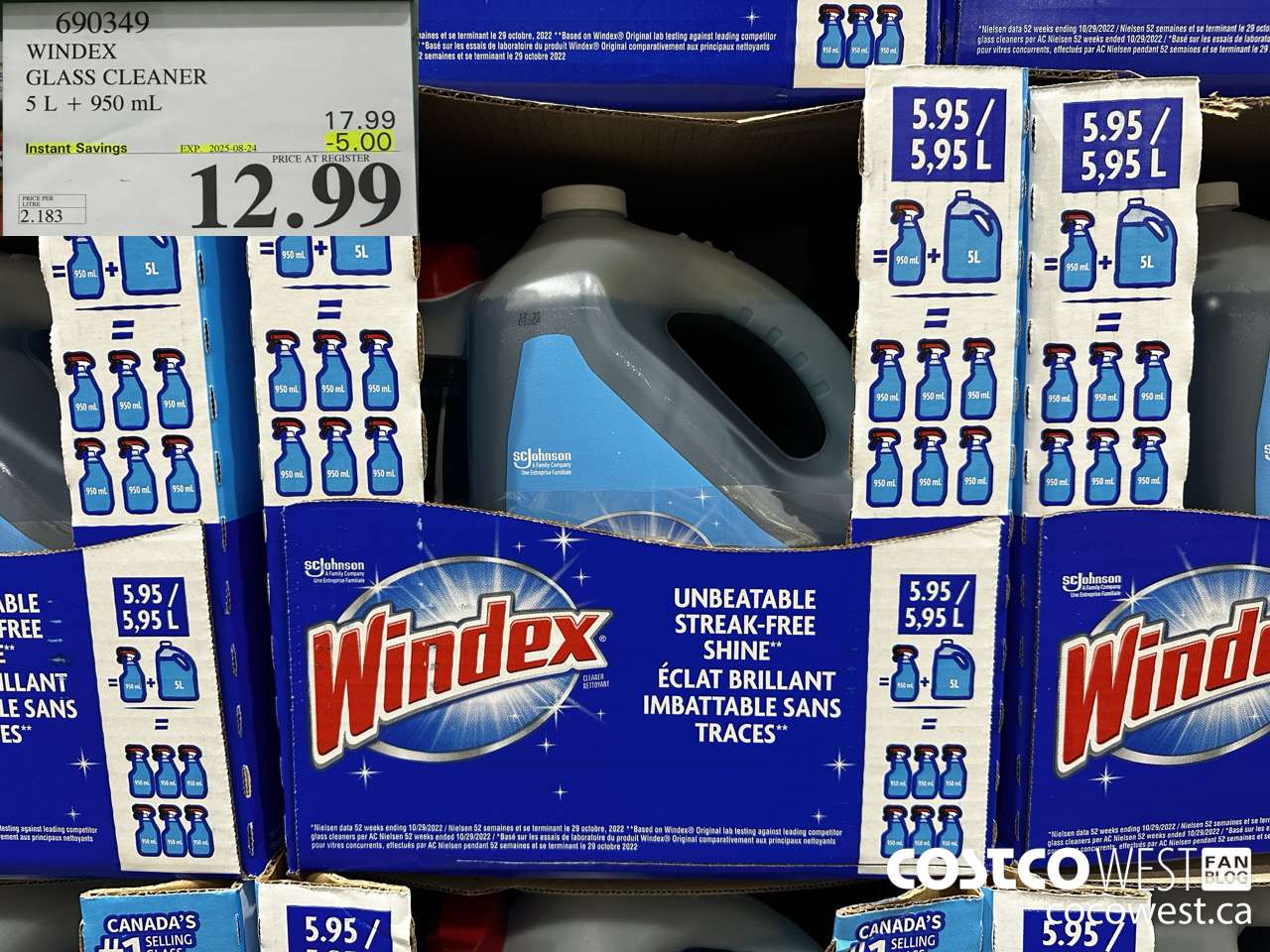 690349 WINDEX GLASS CLEANER 5L + 950ML ($5.00 INSTANT SAVINGS EXPIRES ON 2025-08-24) $12.99