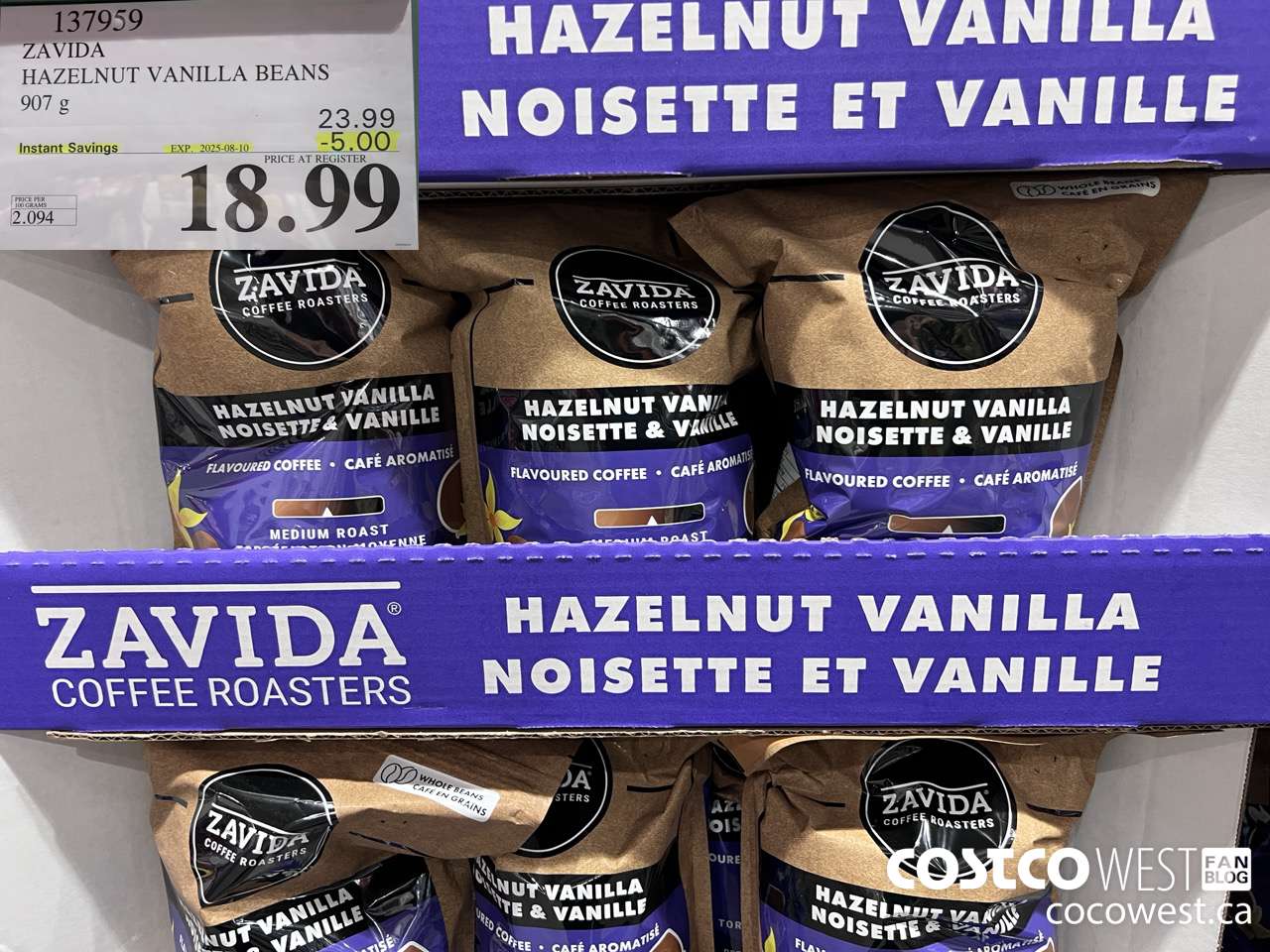 137959 ZAVIDA HAZELNUT VANILLA BEANS 907 g ($5.00 INSTANT SAVINGS EXPIRES ON 2025-08-10) $18.99