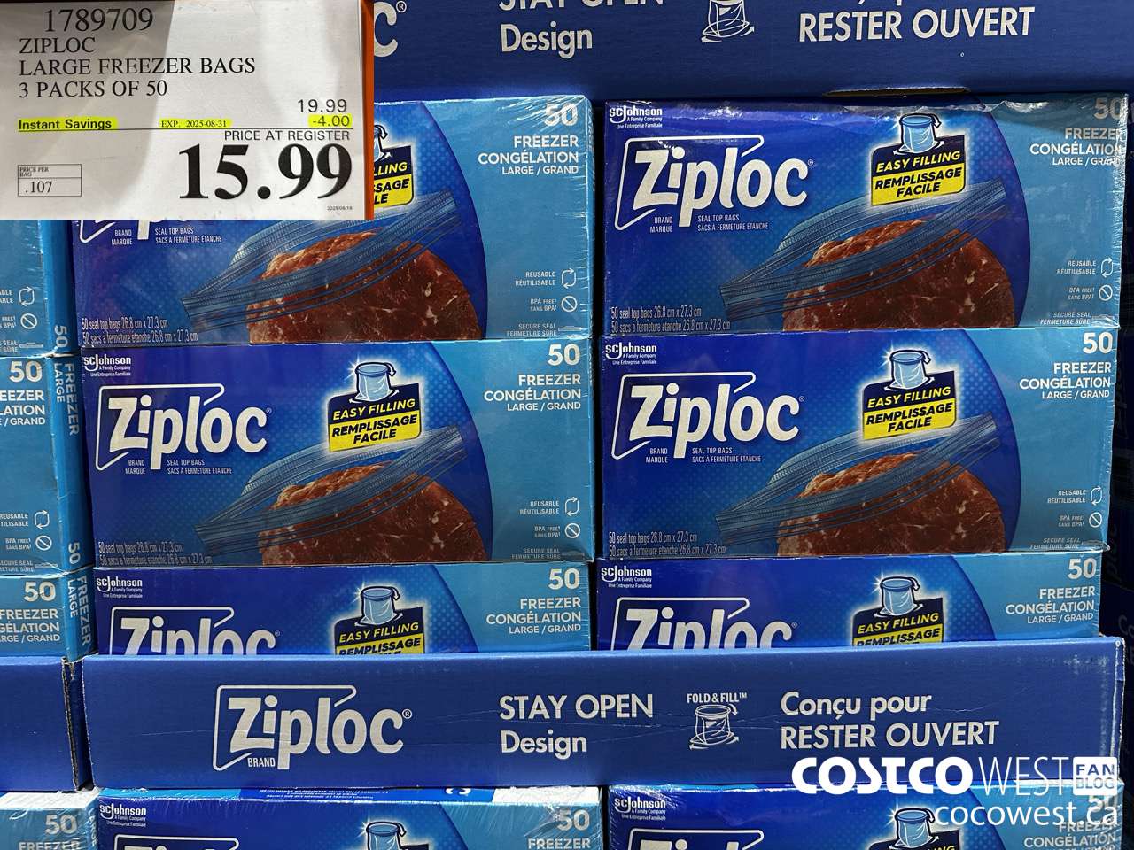 1789709 ZIPLOC LARGE FREEZER BAG 3 X 50 2025-01-9 ($4.00 INSTANT SAVINGS EXPIRES ON 2025-08-31) $15.99