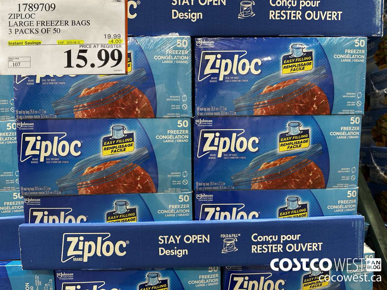 1789709 ZIPLOC LARGE FREEZER BAG 3 X 50 2025-01-9 ($4.00 INSTANT SAVINGS EXPIRES ON 2025-08-31) $15.99