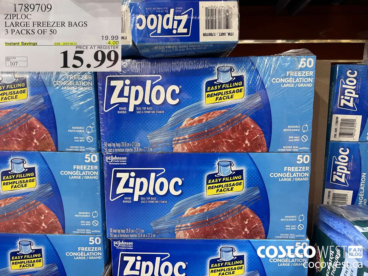 1789709 ZIPLOC LARGE FREEZER BAG 3 X 50 2025-01-9 ($4.00 INSTANT SAVINGS EXPIRES ON 2025-08-31) $15.99