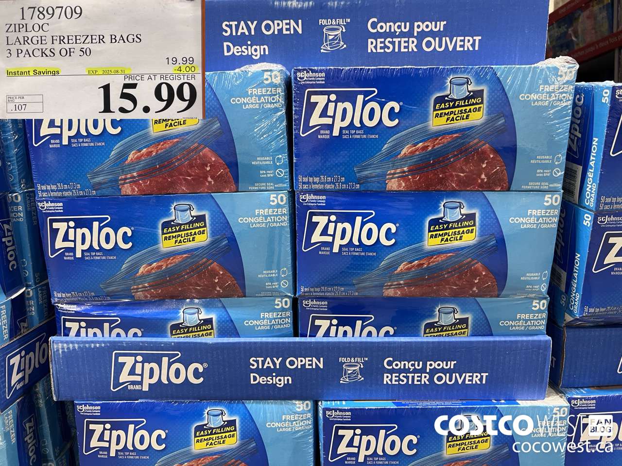 1789709 ZIPLOC LARGE FREEZER BAG 3 X 50 2025-01-9 ($4.00 INSTANT SAVINGS EXPIRES ON 2025-08-31) $15.99