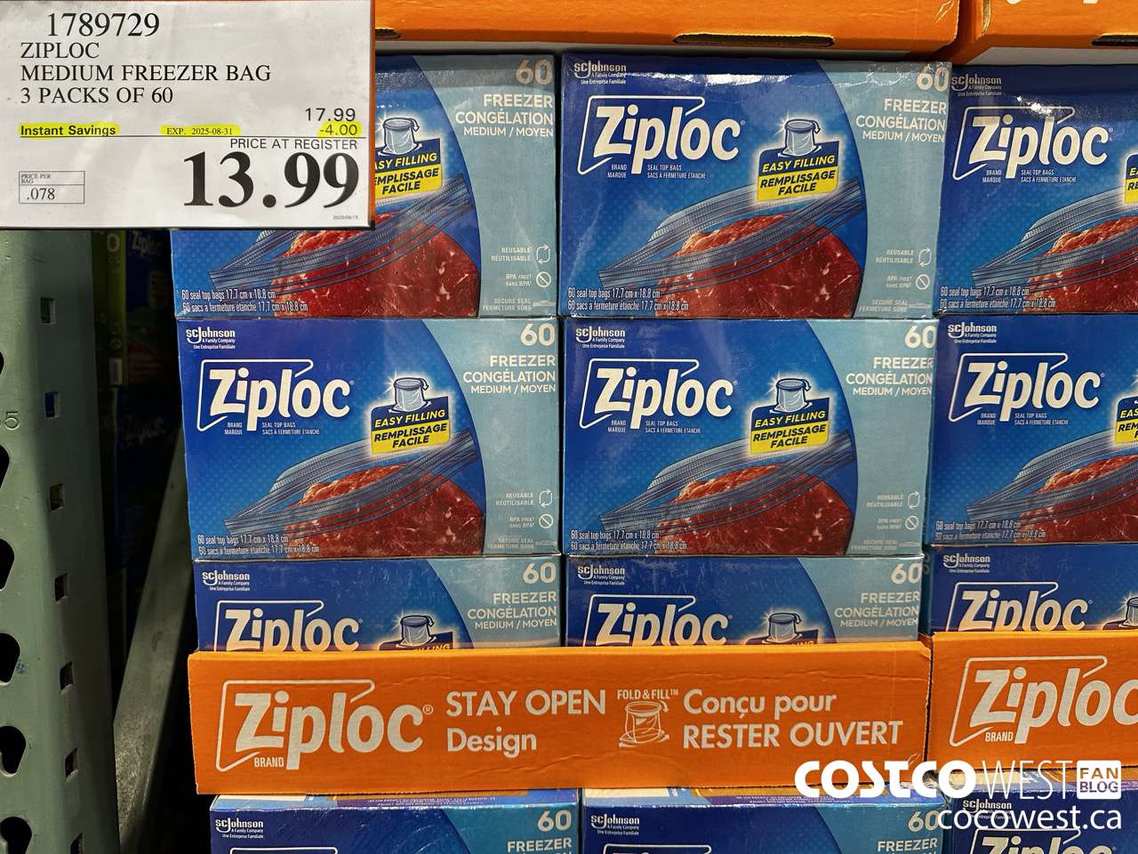 1789729 ZIPLOC MEDIUM FREEZER BAG 3 x 60 ($4.00 INSTANT SAVINGS EXPIRES ON 2025-08-31) $13.99