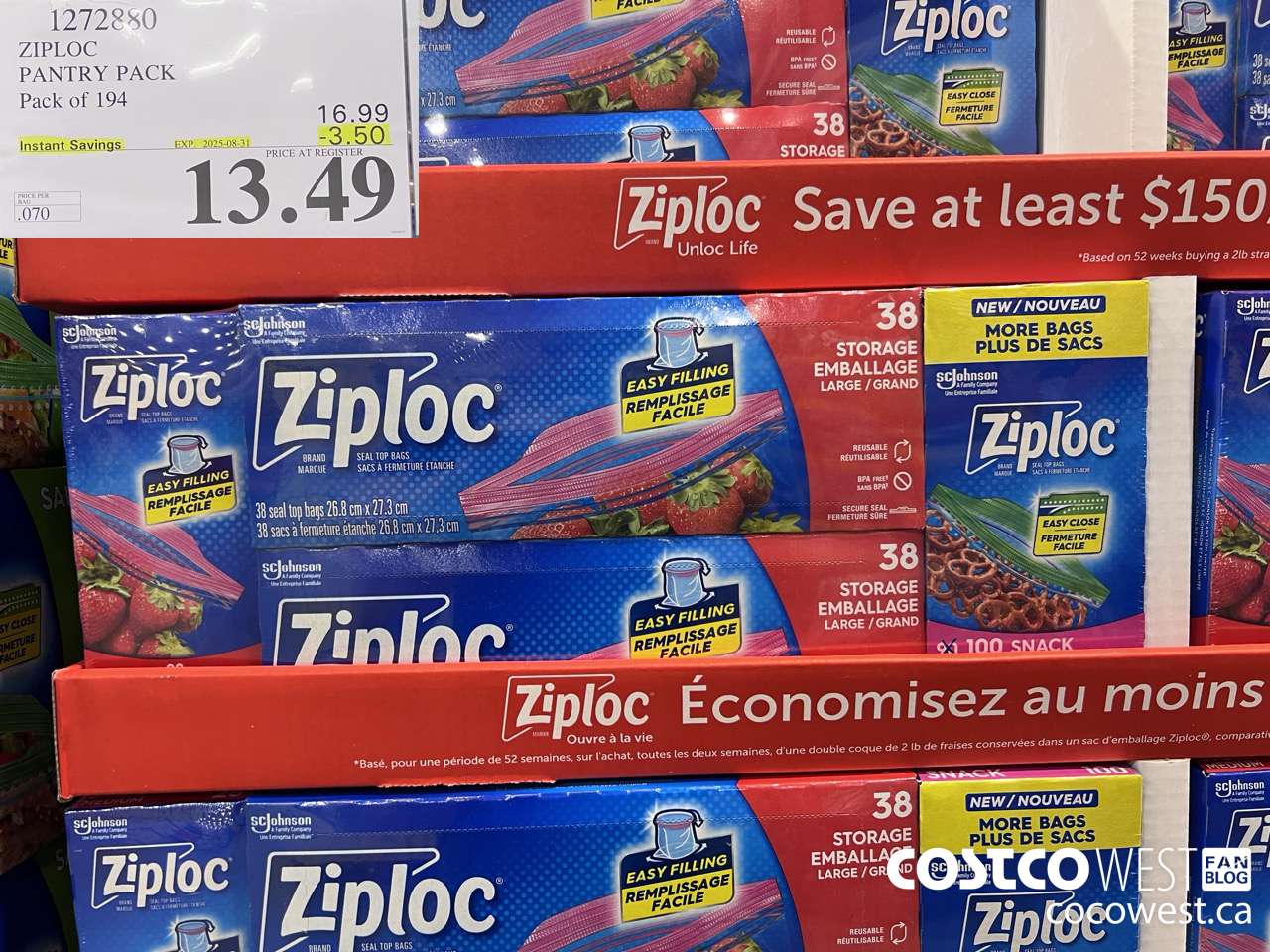 1272880 ZIPLOC PANTRY PACK Pack of 194 ($3.50 INSTANT SAVINGS EXPIRES ON 2025-08-31) $13.49