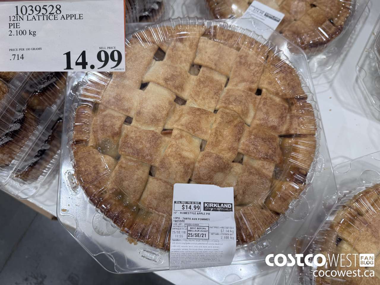 1039528 12IN LATTICE APPLE PIE 2.100KG $14.99