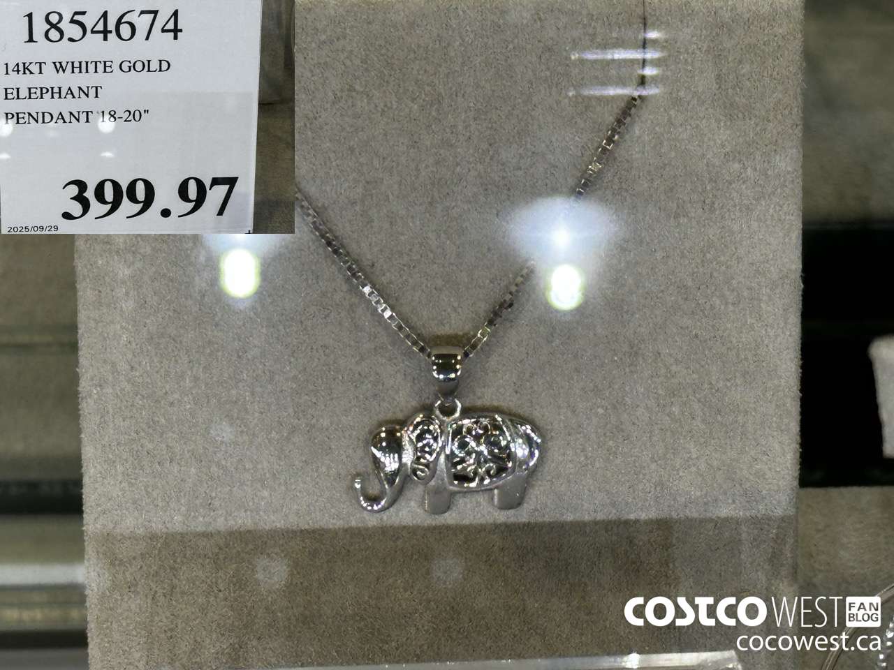 1854674 14KT WHITE GOLD ELEPHANT PENDANT 18-20