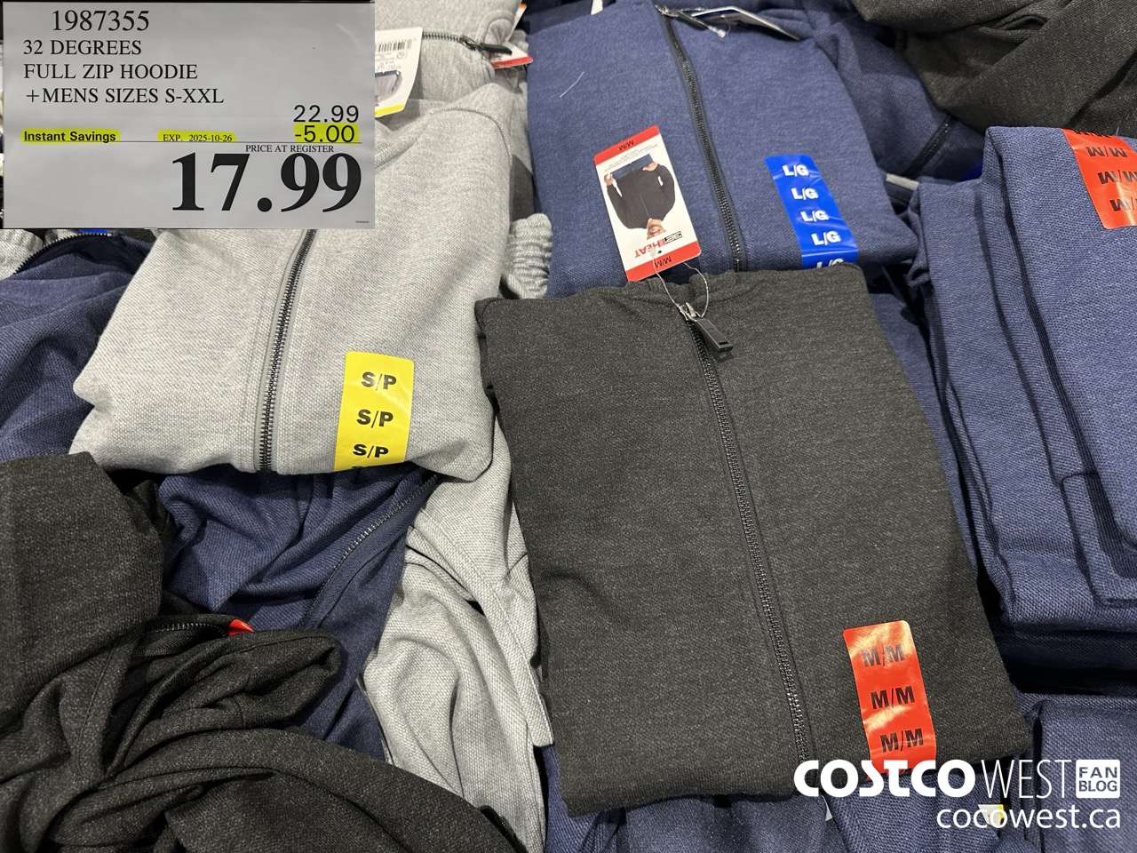 1987355 32 DEGREES FULL ZIP HOODIE MENS SIZES S-XXL ($5.00 INSTANT SAVINGS EXPIRES ON 2025-10-26) $17.99