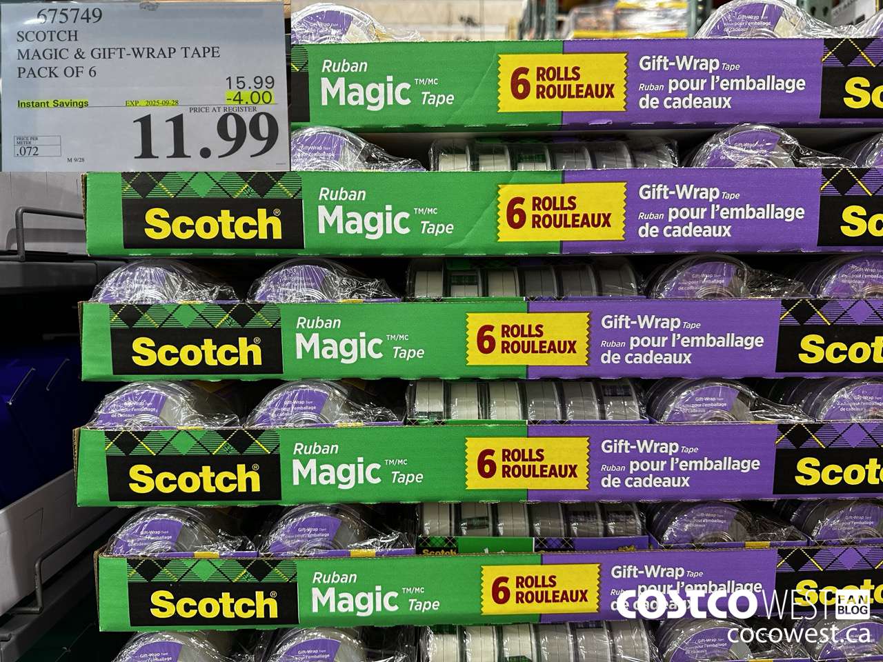 675749 3M SCOTCH MAGIC TAPE/GIFT WRAP TAPE 6PK ($4.00 INSTANT SAVINGS EXPIRES ON 2025-09-28) $11.99