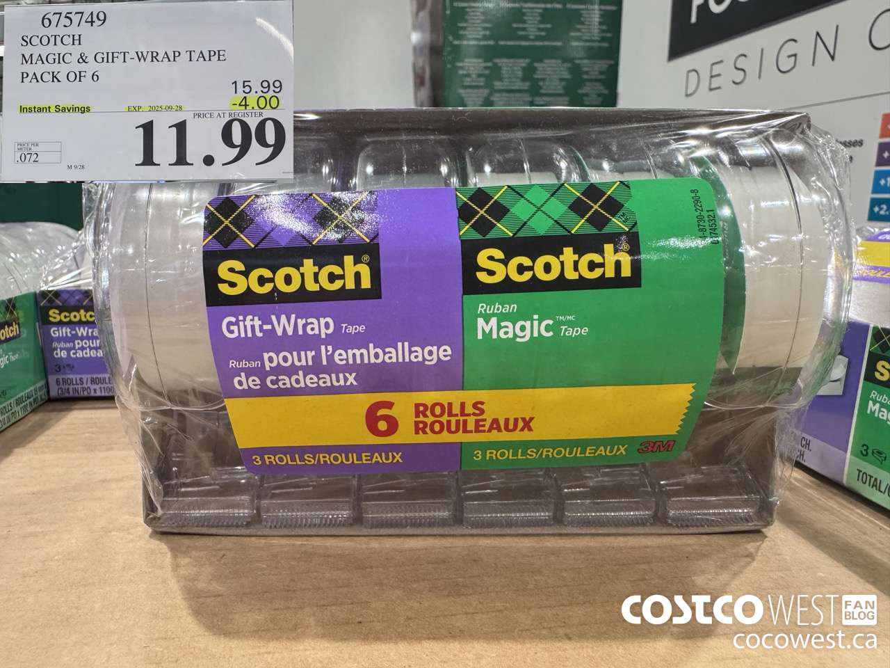 675749 3M SCOTCH MAGIC TAPE/GIFT WRAP TAPE 6PK ($4.00 INSTANT SAVINGS EXPIRES ON 2025-09-28) $11.99