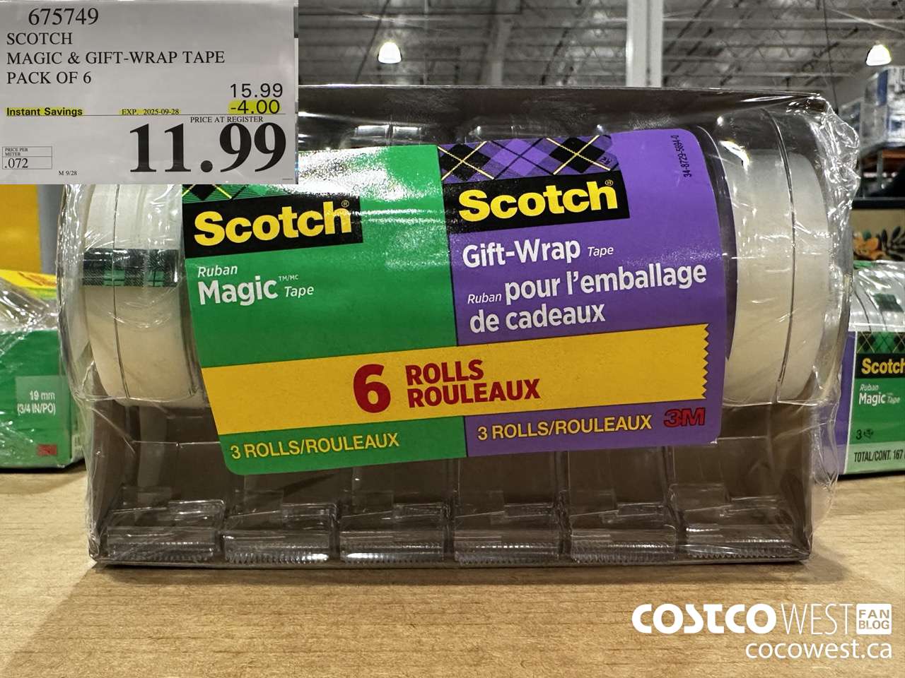 675749 3M SCOTCH MAGIC TAPE/GIFT WRAP TAPE 6PK ($4.00 INSTANT SAVINGS EXPIRES ON 2025-09-28) $11.99