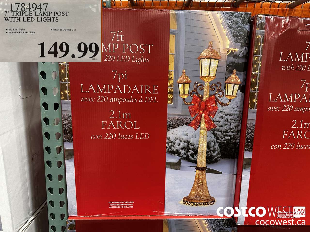 1784947 7' TRIPLE LAMP POST WITH LED LIGHTS $149.99