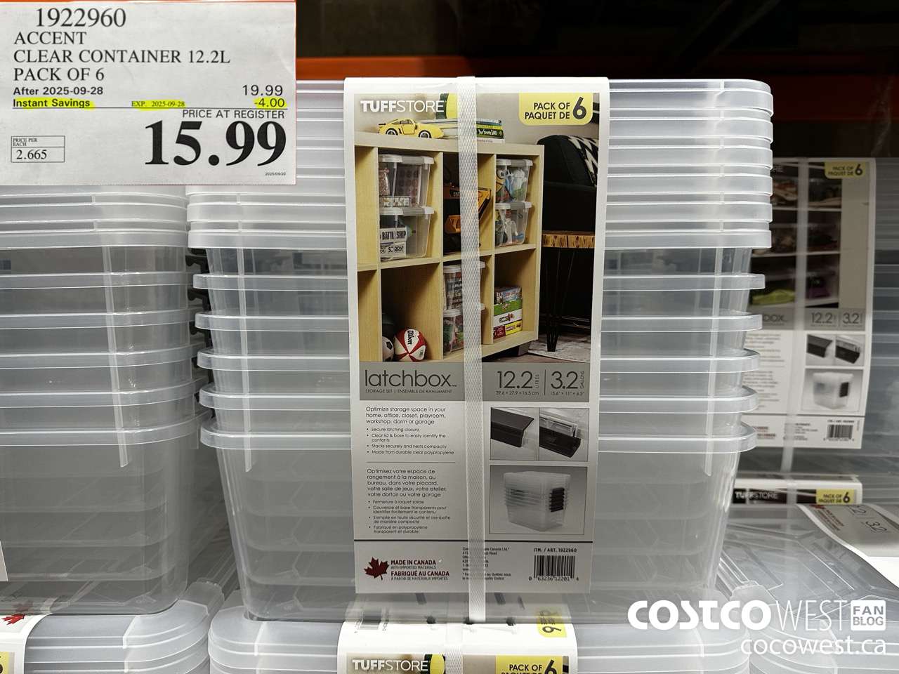 1922960 ACCENT CLEAR CONTAINER 12.2L PACK OF 6 ($4.00 INSTANT SAVINGS EXPIRES ON 2025-09-28) $15.99