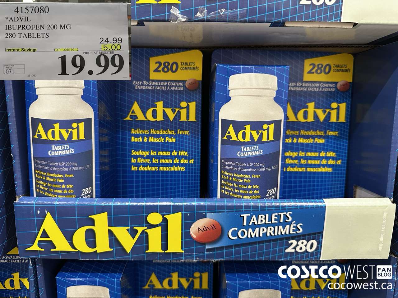 4157080 ADVIL 280 TABLETS IBUPROFEN 200MG ($5.00 INSTANT SAVINGS EXPIRES ON 2025-10-12) $19.99
